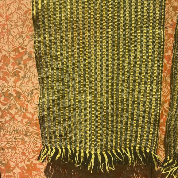 Vintage Mexican 1950s Yellow & Black Striped Weaving with Sequins - Picture 7 of 10